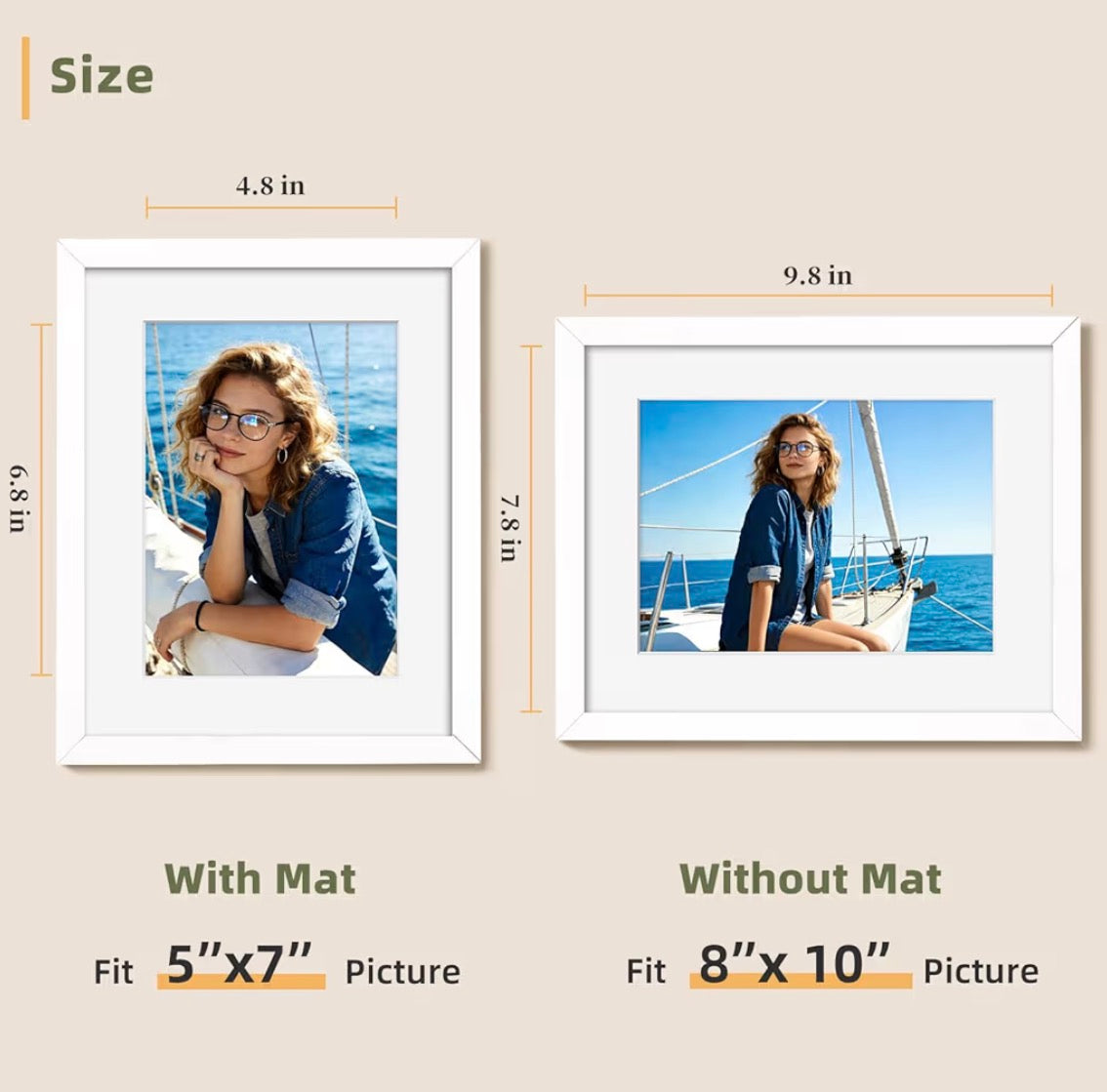 8x10 Picture Frame Set of 6, 8x10 White Picture Frame Display Pictures 5x7 with Mat or 8x10 Without Mat. Wall Hanging Photo Frame or Tabletop Display Gallery Frame (White)