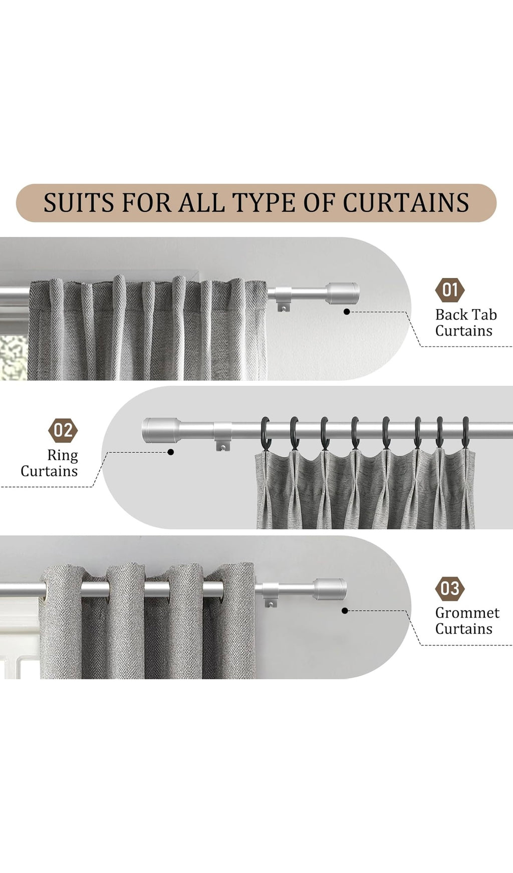 Silver curtain rods