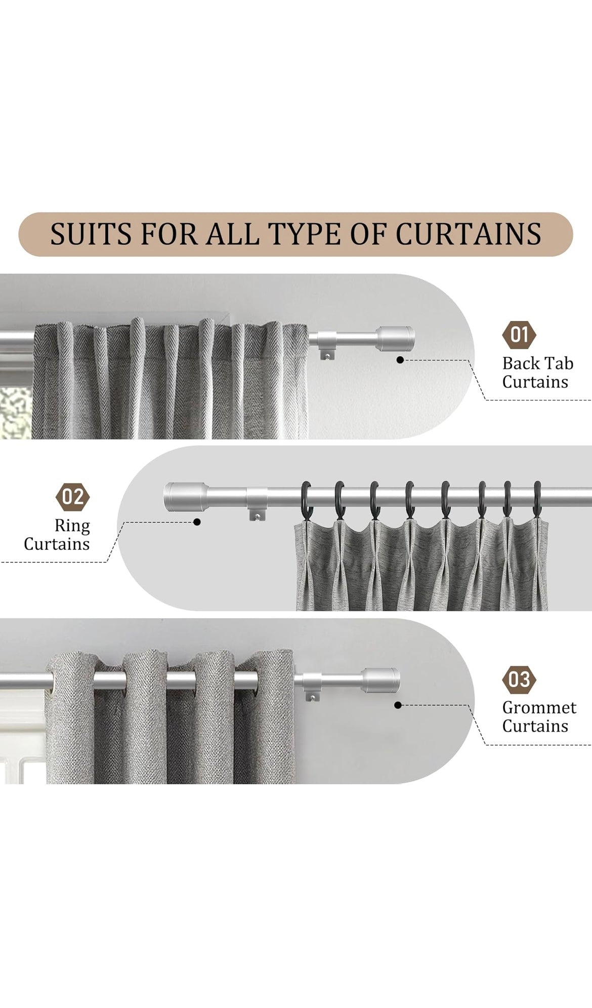 Silver curtain rods