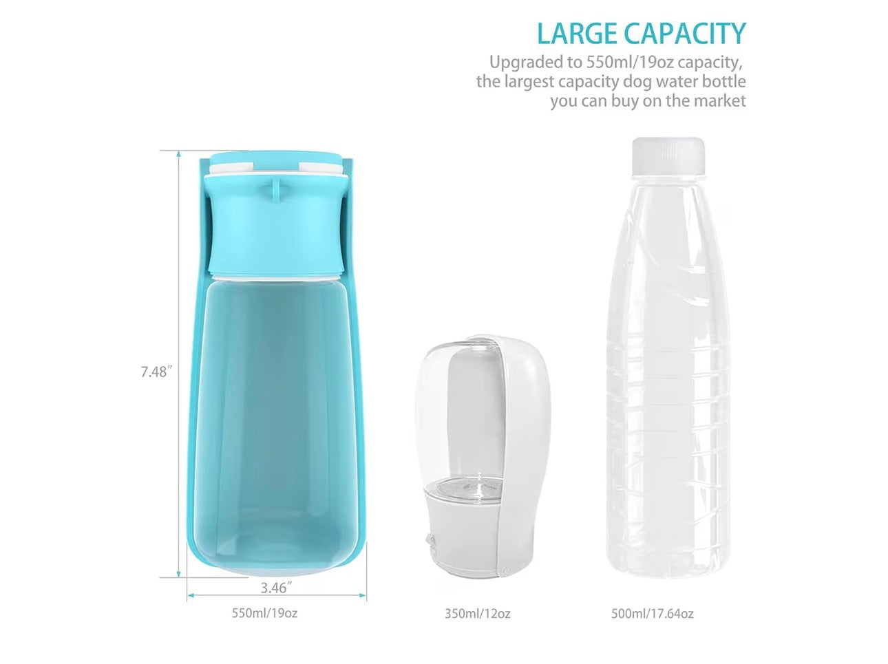 SOICTA Portable Dog Small Animals Water Bottle for Walking 19 OZ or 12 OZ Pet Water Bottles for Puppy Medium Large Dogs Little Animals Water Dispenser Dog Small Animals Water Bowl