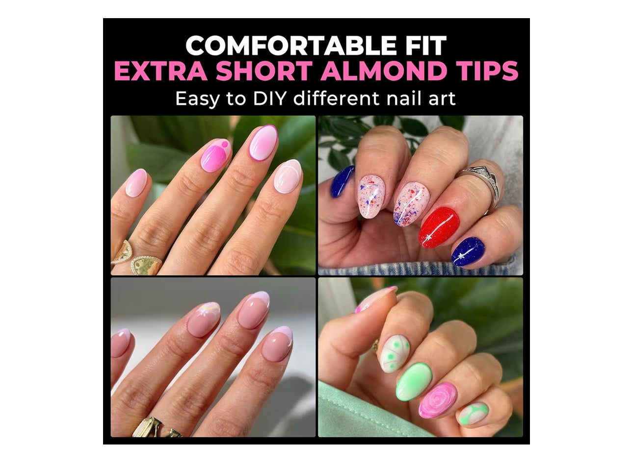 UNA GELLA Extra Short Almond Nail Tips Full Cover 216PCS Gel Nail Tips Short Almond Shaped Nails Tips Soft Gelly Gel Clear Fake Nails Tip for Acrylic Nail Tip Soak Off Home DIY Salon Nails 12 Sizes