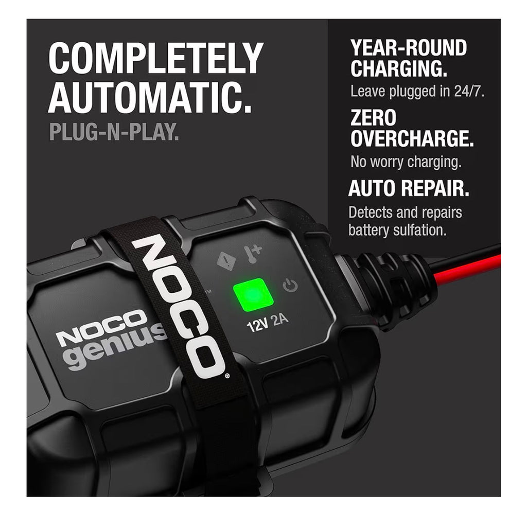NOCO GENIUS2D: 2A 12V Smart Onboard Battery Charger - Direct-Mount Automatic Maintainer, Trickle Charger & Desulfator with Overcharge Protection & Temperature Compensation – for Lead-Acid Batteries