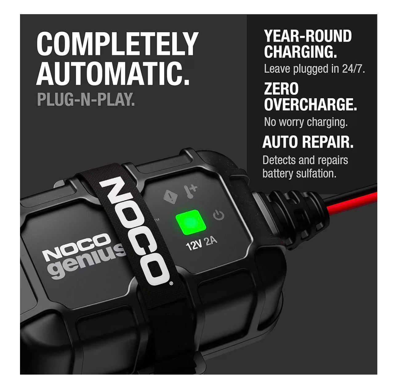 NOCO GENIUS2D: 2A 12V Smart Onboard Battery Charger - Direct-Mount Automatic Maintainer, Trickle Charger & Desulfator with Overcharge Protection & Temperature Compensation – for Lead-Acid Batteries