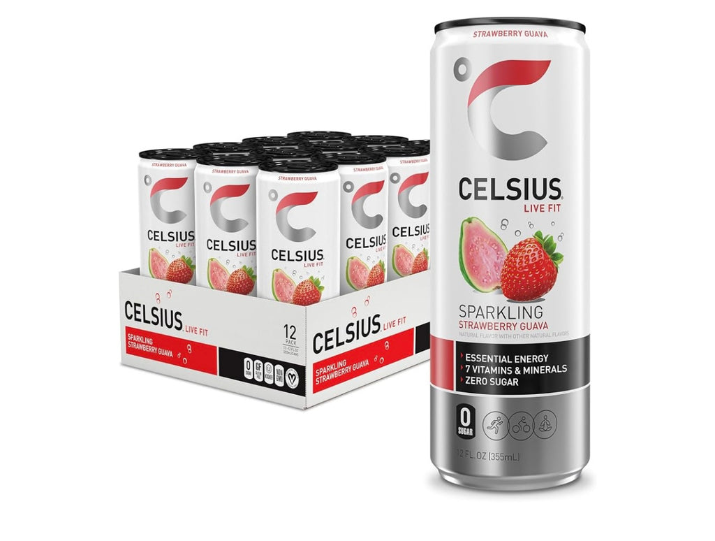 CELSIUS Sparkling Strawberry Guava, Functional Essential Energy Drink 12 Fl Oz (Pack of 12).