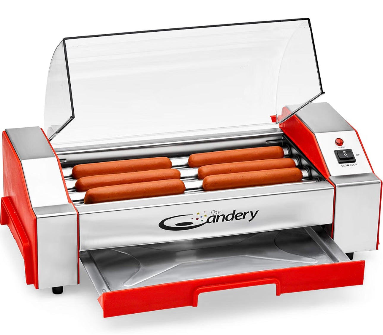 The Candery Electric Hot Dog Roller - Sausage Grill Cooker Machine - 6 Hot Dog Capacity New Open Box
