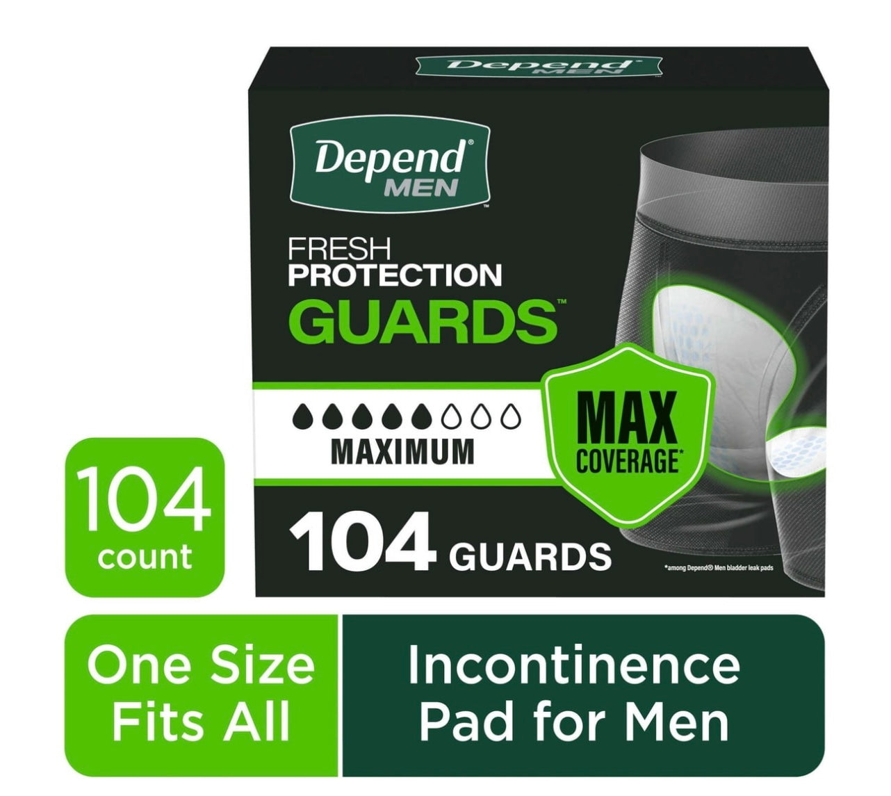 104 Count Depends For Men. One Size Fits All!