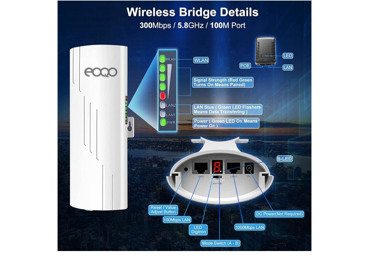 5.8Ghz Outdoor Wireless Bridge Point to Point Access.
