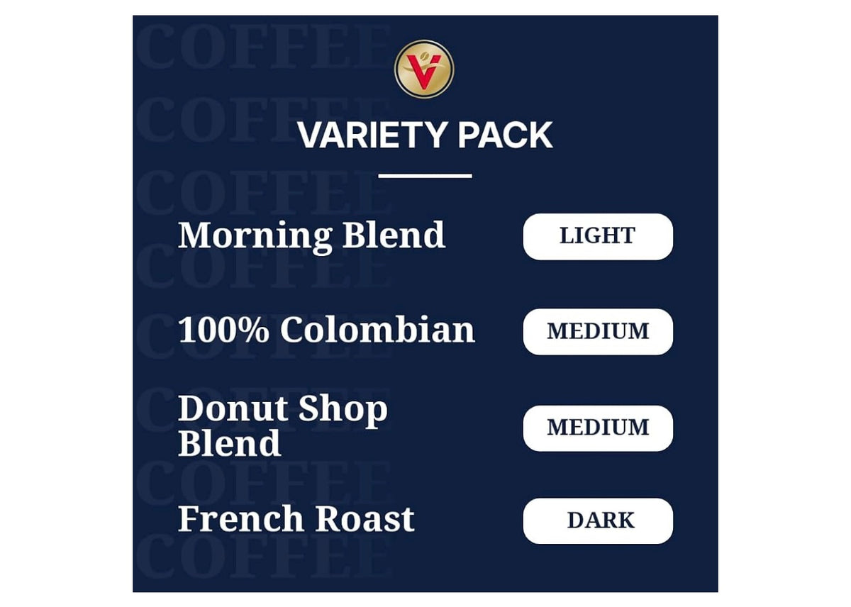 Victor Allen's Coffee Variety Pack (Morning Blend, 100% Colombian, Donut Shop Blend, and French Roast), 42 Count, Single Serve Coffee Pods for Keurig K-Cup Brewers. Best by 06/18/2028.