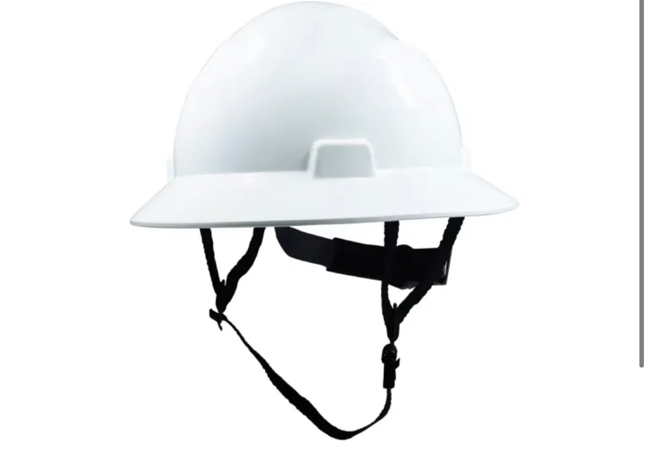 General Electric GH329 Non-Vented Full Brim Hard Hat. 4-point adjustable Ratchet Suspension.