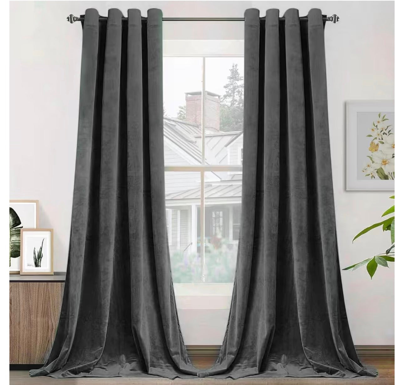 SMILETIME Dark Grey 108 in Long Velvet Curtains with Grommet, Thermal Insulated Super Soft Privacy Noise Reducing Light Filtering Velvet Curtains for Living Room, 2 Panels, Each 52 x 108 inches Long