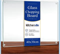 Kitchenville Glass Chopping Board 40x30cm : Tempered Glass Worktop Saver for Kitchens, Durable, Scratch-Resistant, Heat-Proof Cutting Board - Clear.