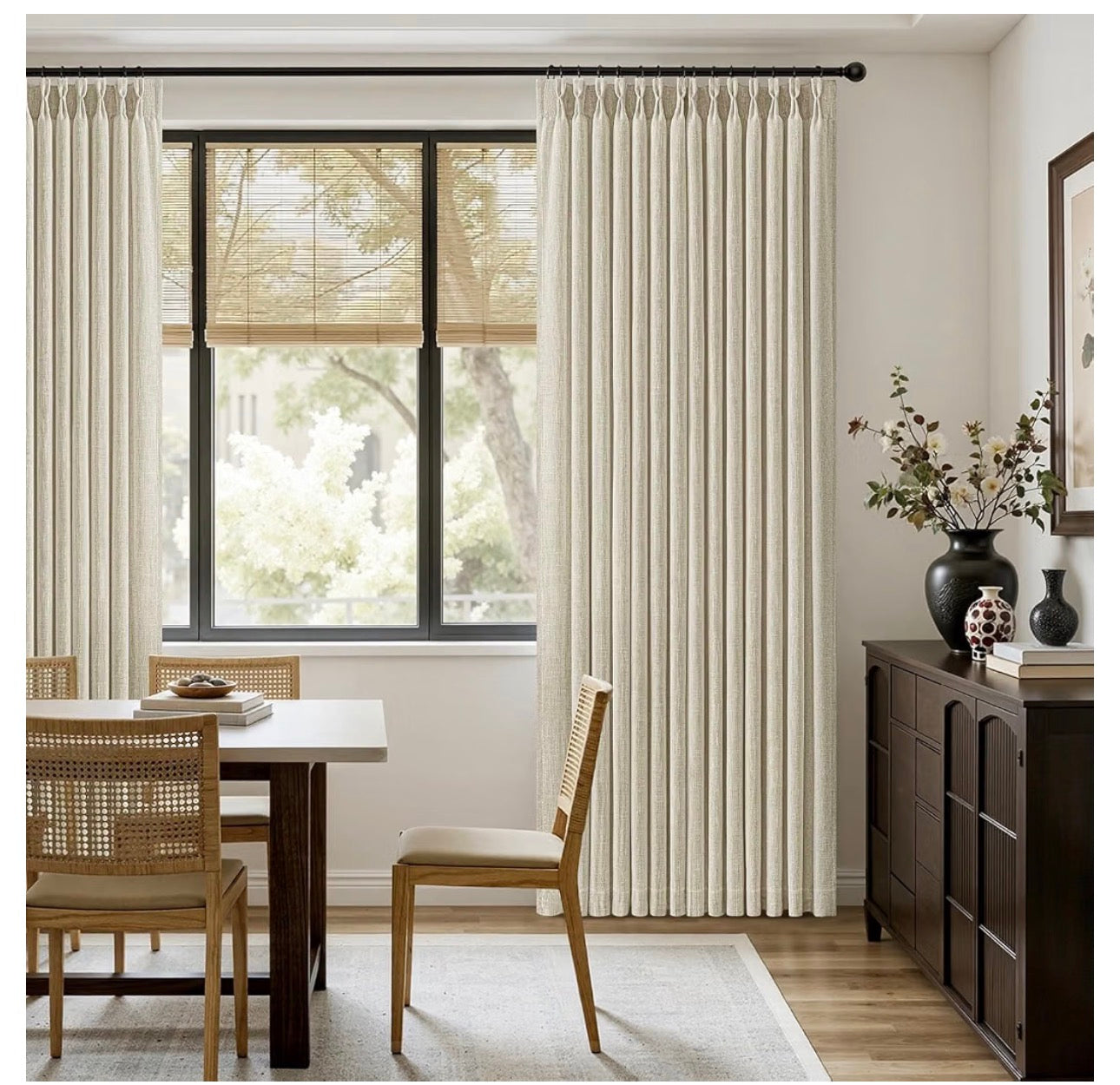 MIULEE Pinch Pleated Thick Linen Curtains 90 Inches Long 2 Panels for Living Room Bedroom, Linen Textured Memory Trained Pleat Drapes Back Tab Light Filtering Beige Window Curtains with Hooks