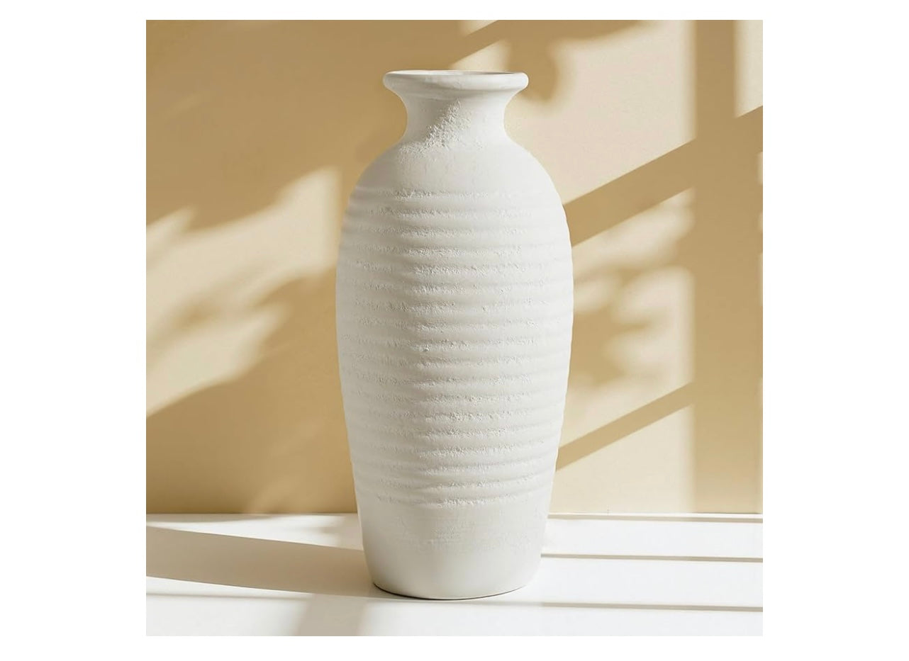Rustic Ceramic Threaded White Vase.