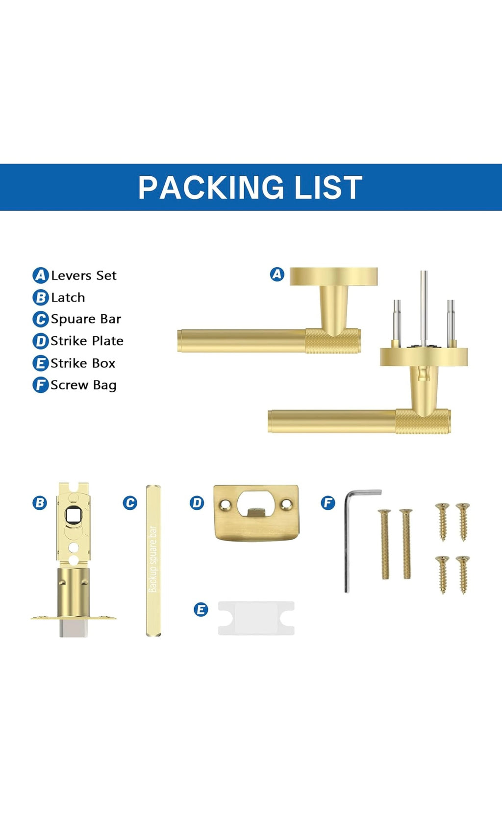 3 pack brushed gold door handles