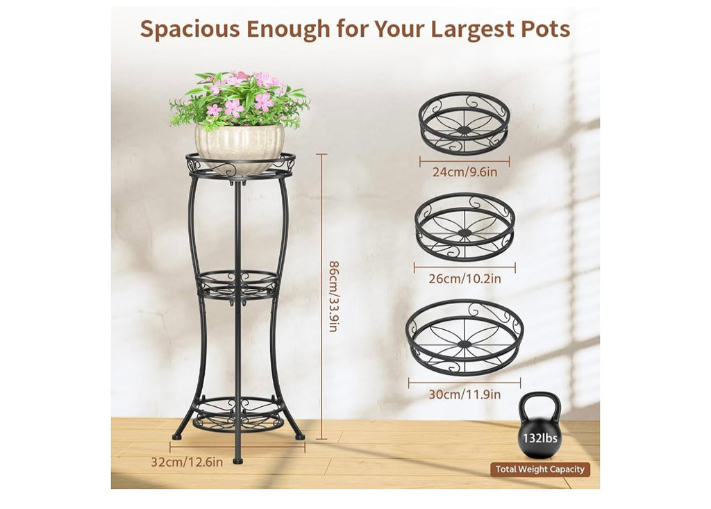 Lasloza Black 3 Tier Tall Plant Stand.