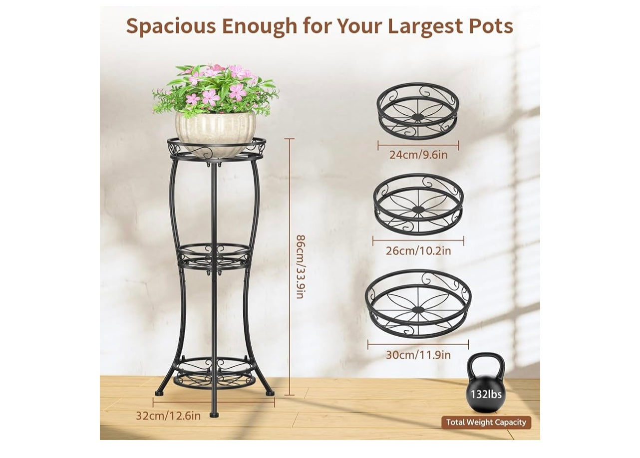 Lasloza Black 3 Tier Tall Plant Stand.