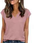 Womens Tops Cap Short Sleeve Textured Blouse V Neck Summer Shirts