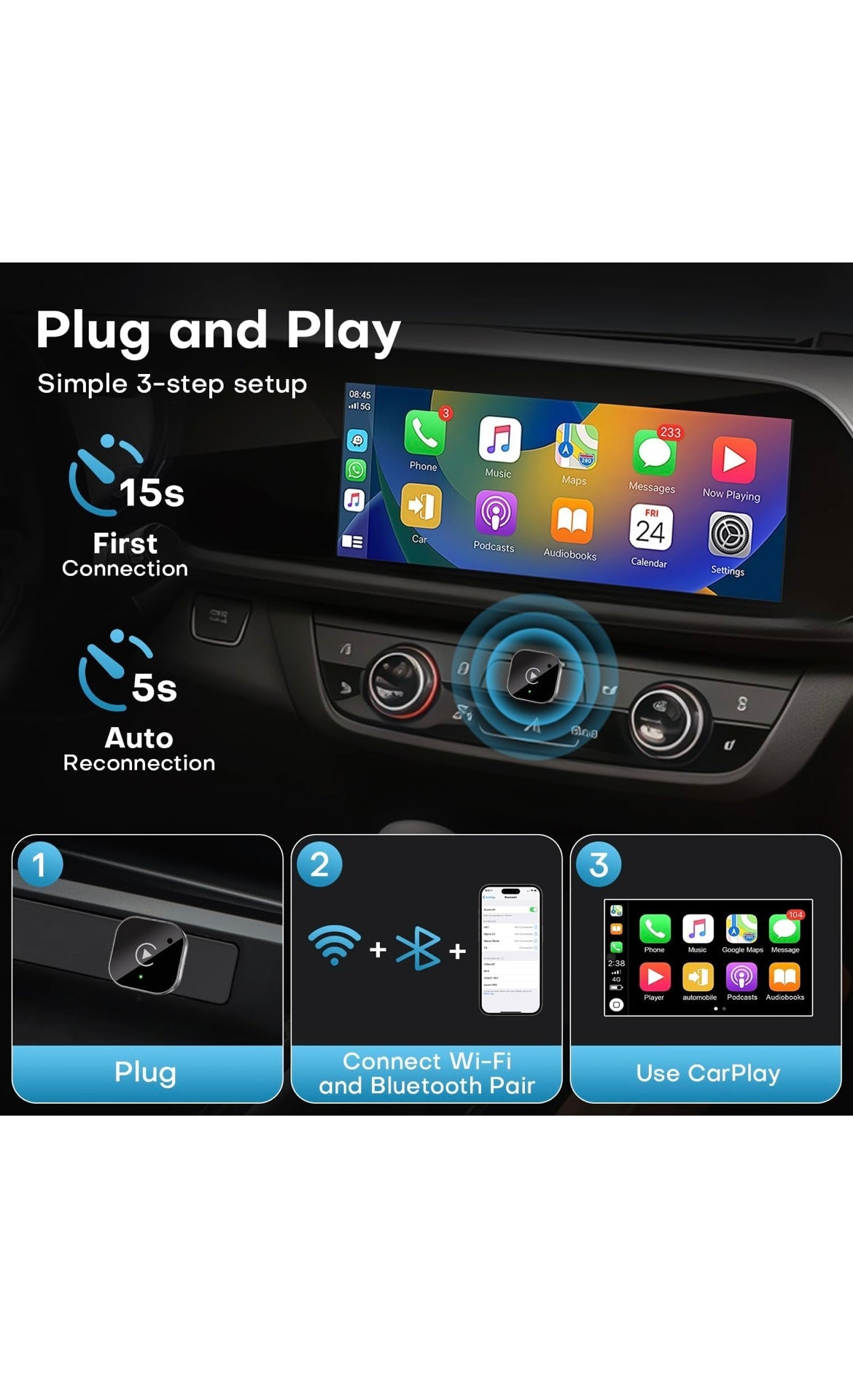 Wireless CarPlay and android auto adapter plug