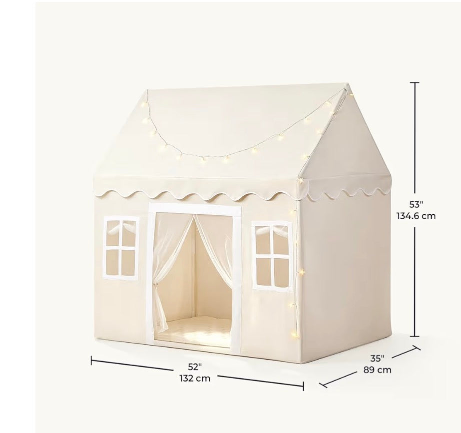 Tiny Land Play Tent with Padded Mat & LED Lights, Kids Tent, Playhouse for Kids, Indoor Bed Tent for Toddler, Toys for 3,4,5,6-Year-Old Girls, Neutral Color Play Room Furniture