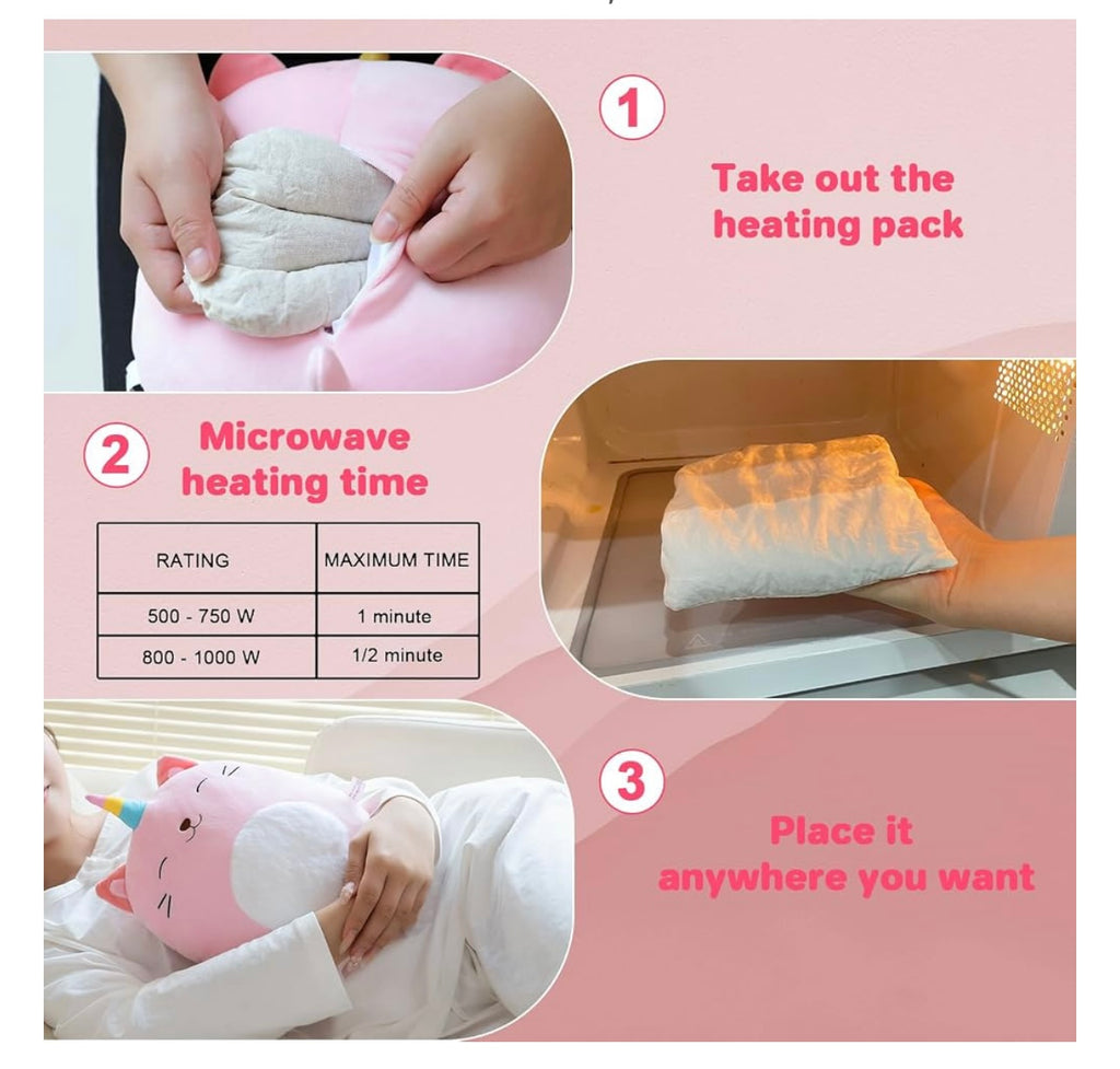 Finebee Unicorn Cat Microwavable Heating Pad for Period Cramps, Cute Unicorn Cat Plush, Weighted Stuffed Animal Warm Gifts for Kids Adults 10 inch, 1.2 lbs