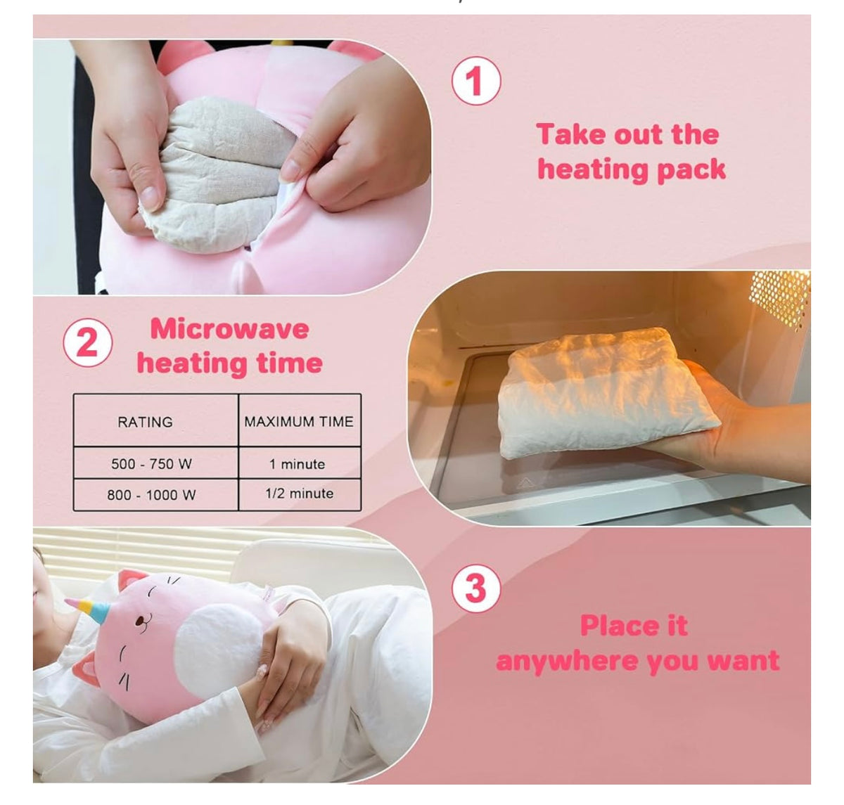 Finebee Unicorn Cat Microwavable Heating Pad for Period Cramps, Cute Unicorn Cat Plush, Weighted Stuffed Animal Warm Gifts for Kids Adults 10 inch, 1.2 lbs