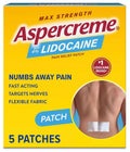 Aspercreme Max Strength Lidocaine Pain Relief Patch (5 Count) for Back Pain, Odor Free Pain Patches.