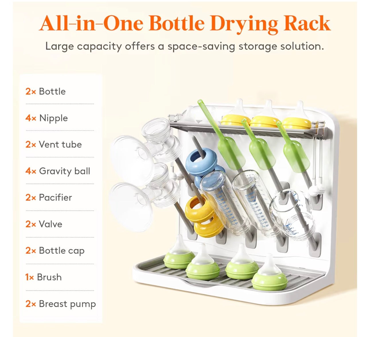 Lifewit Baby Bottle Drying Rack with 10 Hooks, Newborn Essentials Must Haves, Countertop Holder Organizer for Baby Stuff, Rack Dryer for Pacifiers, Weighted Straws, Pump Parts