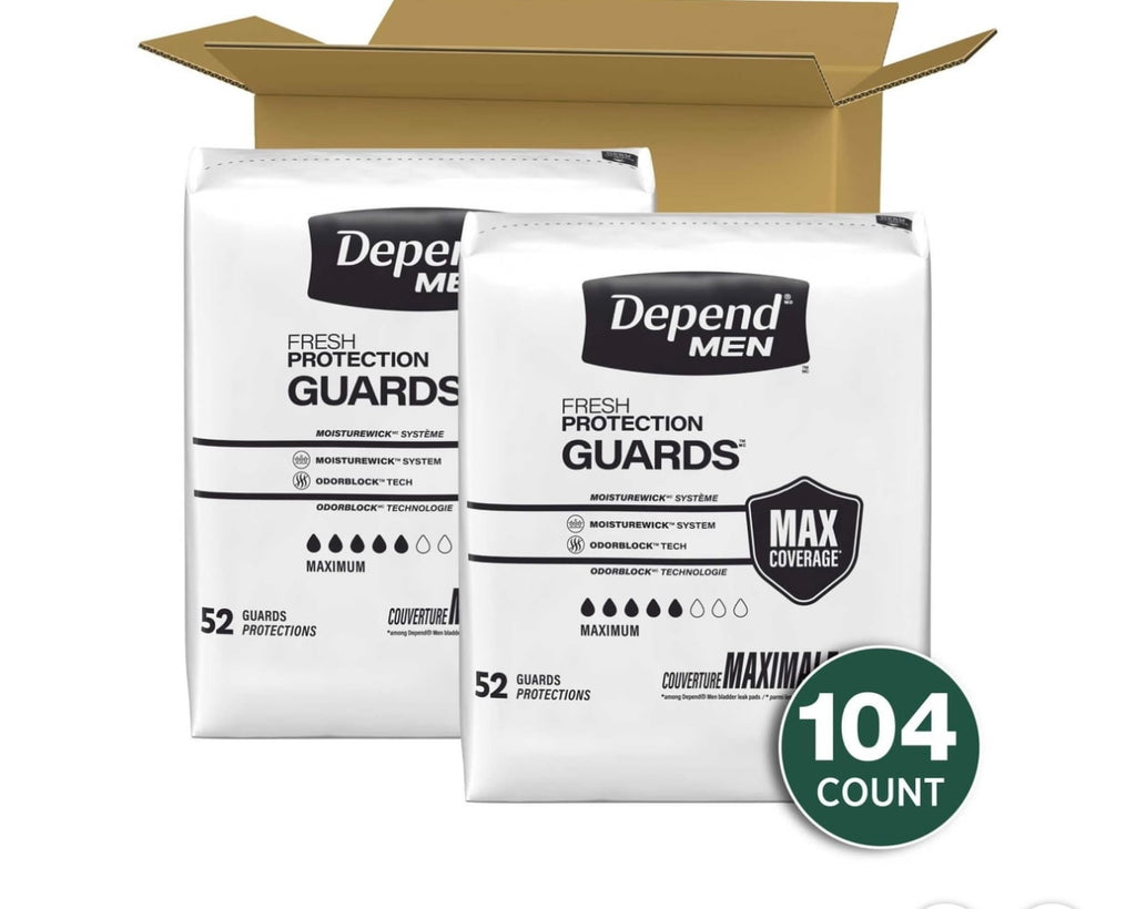 104 Count Depends For Men. One Size Fits All!