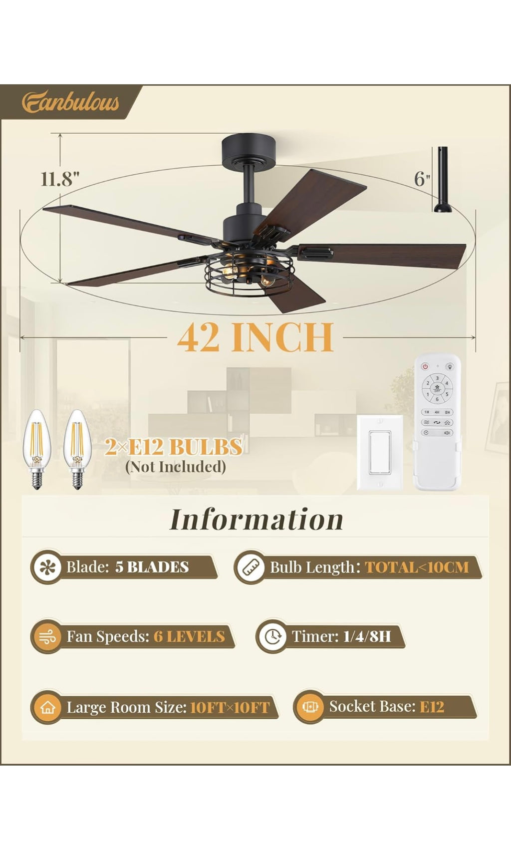 Ceiling fans 42 inch with lights 2 pack