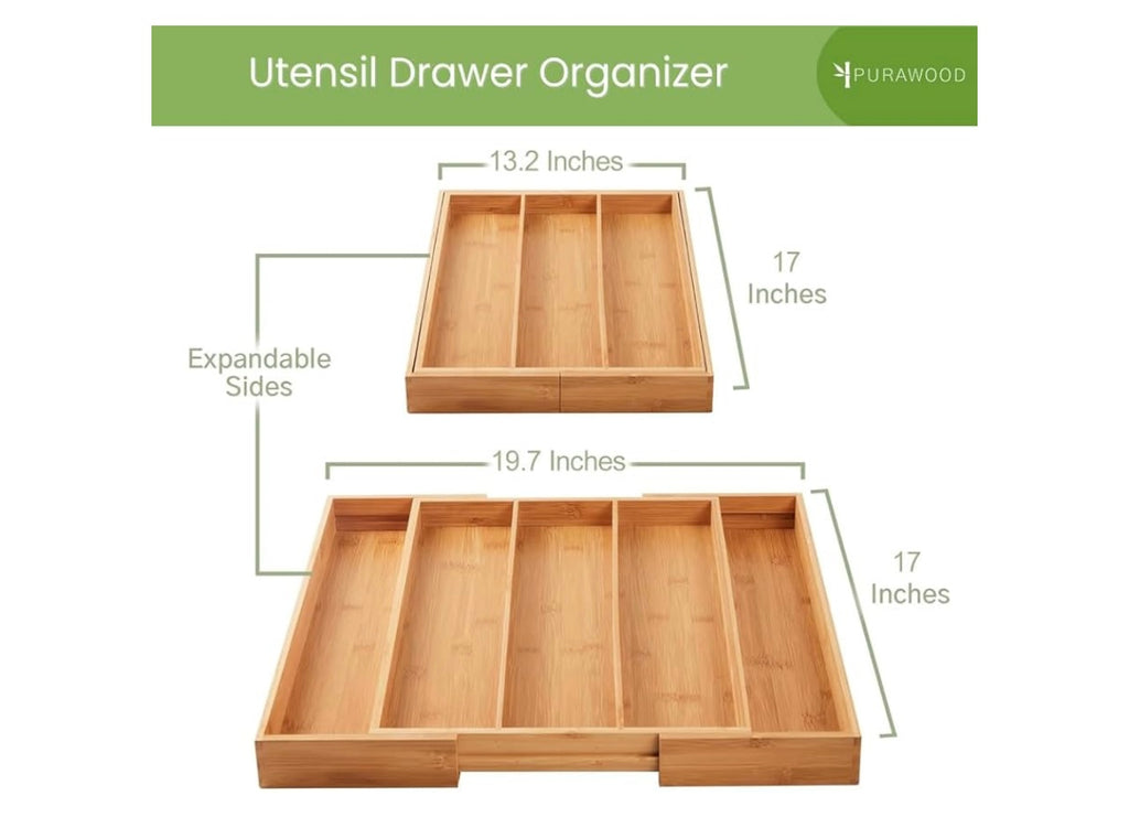 PuraWood Premium Bamboo 3-5 Slot Drawer Organizer.