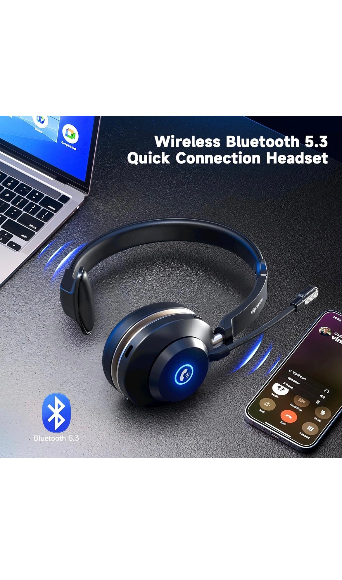 Wireless headset with microphone
