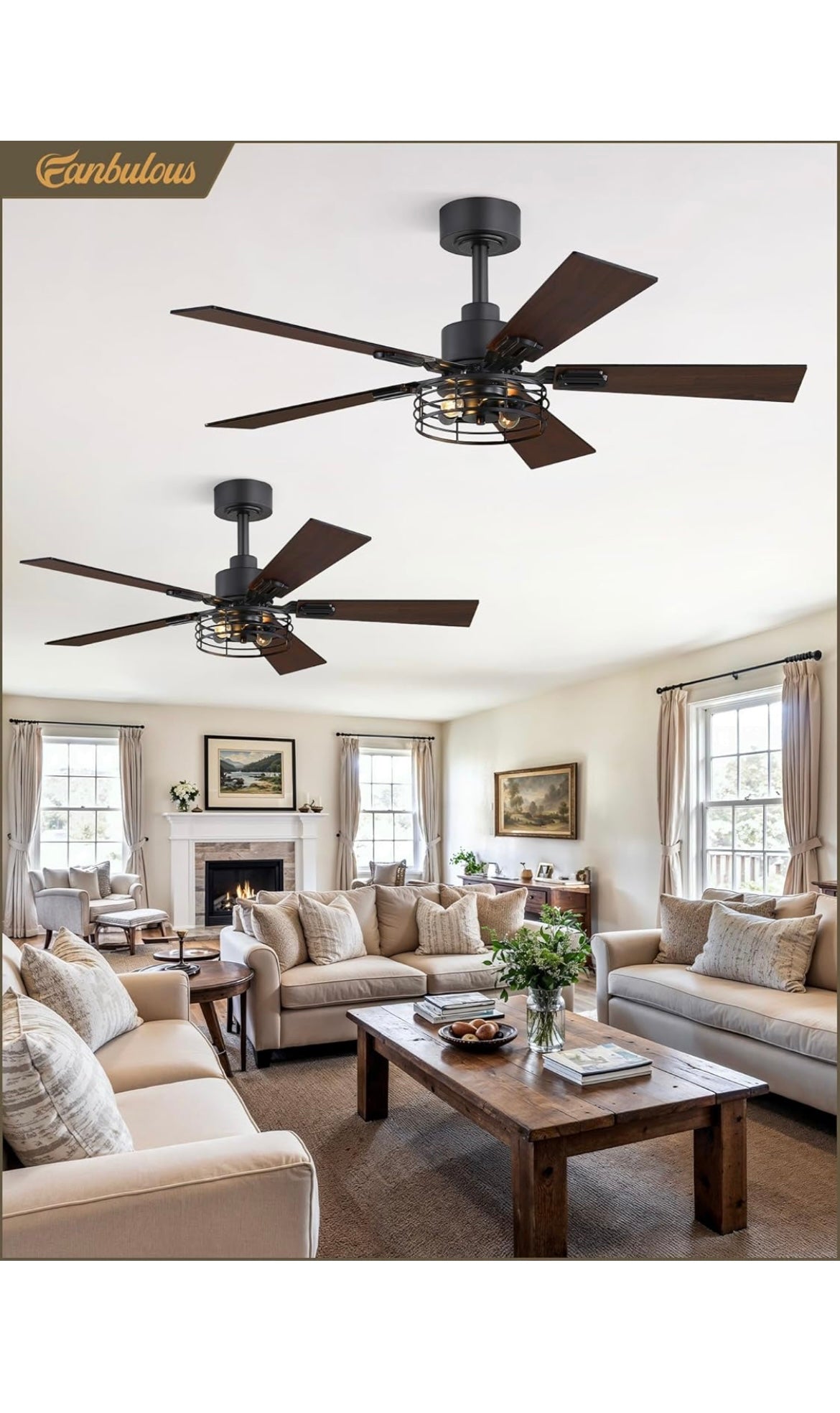 Ceiling fans 42 inch with lights 2 pack