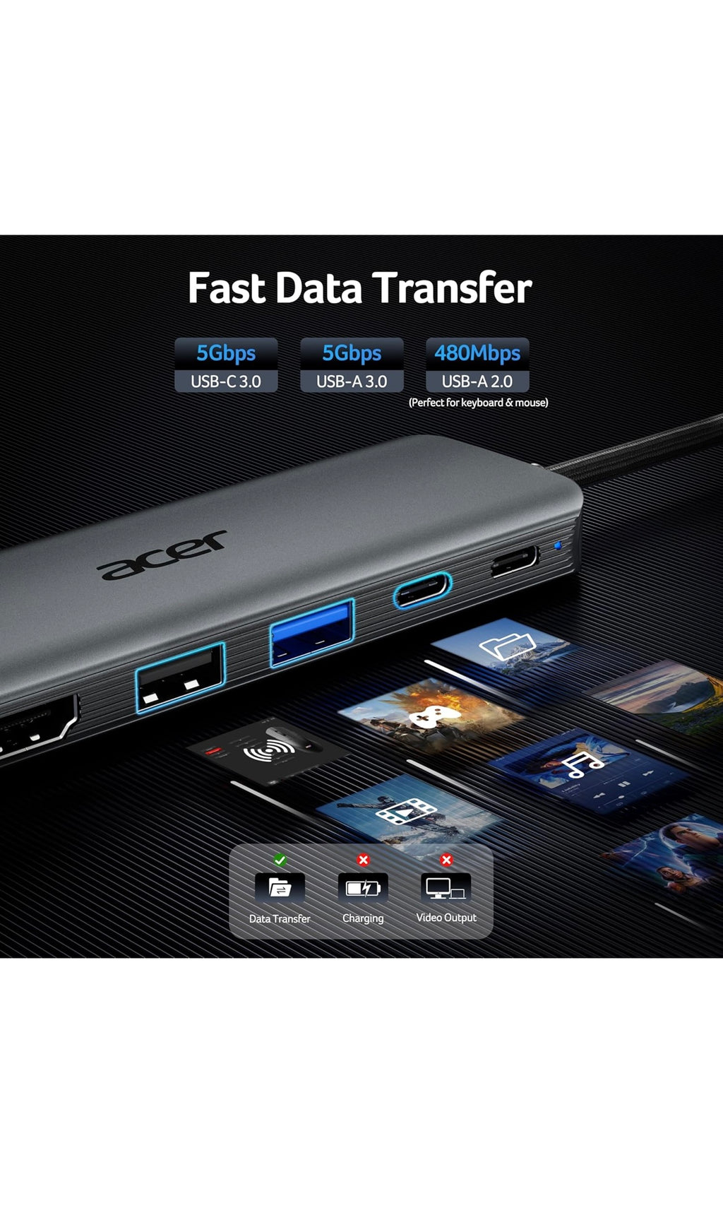 Acer usb c hub 5 in 1 usbc to hdmi adapter with 4k@60Hz