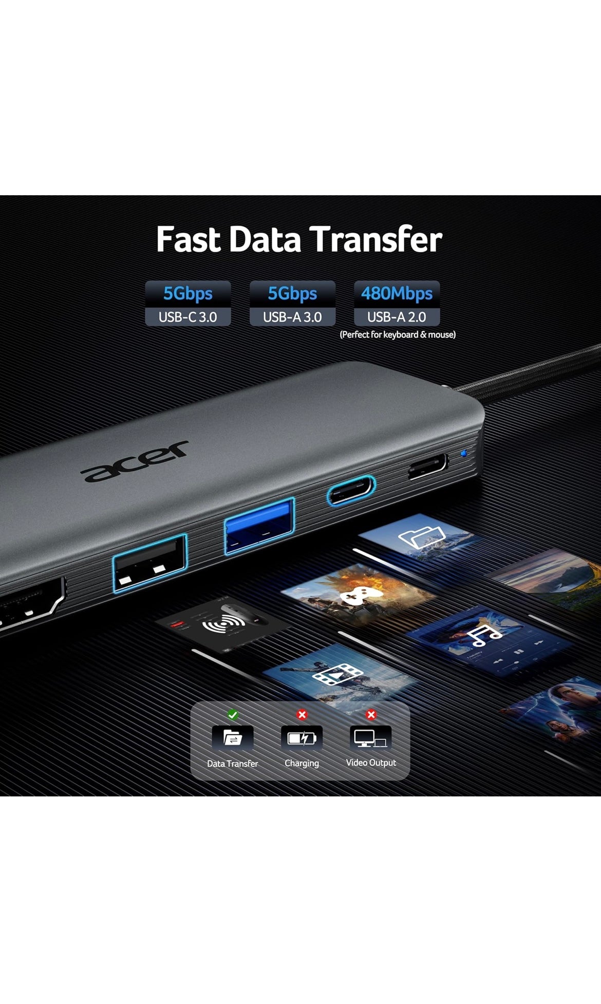 Acer usb c hub 5 in 1 usbc to hdmi adapter with 4k@60Hz