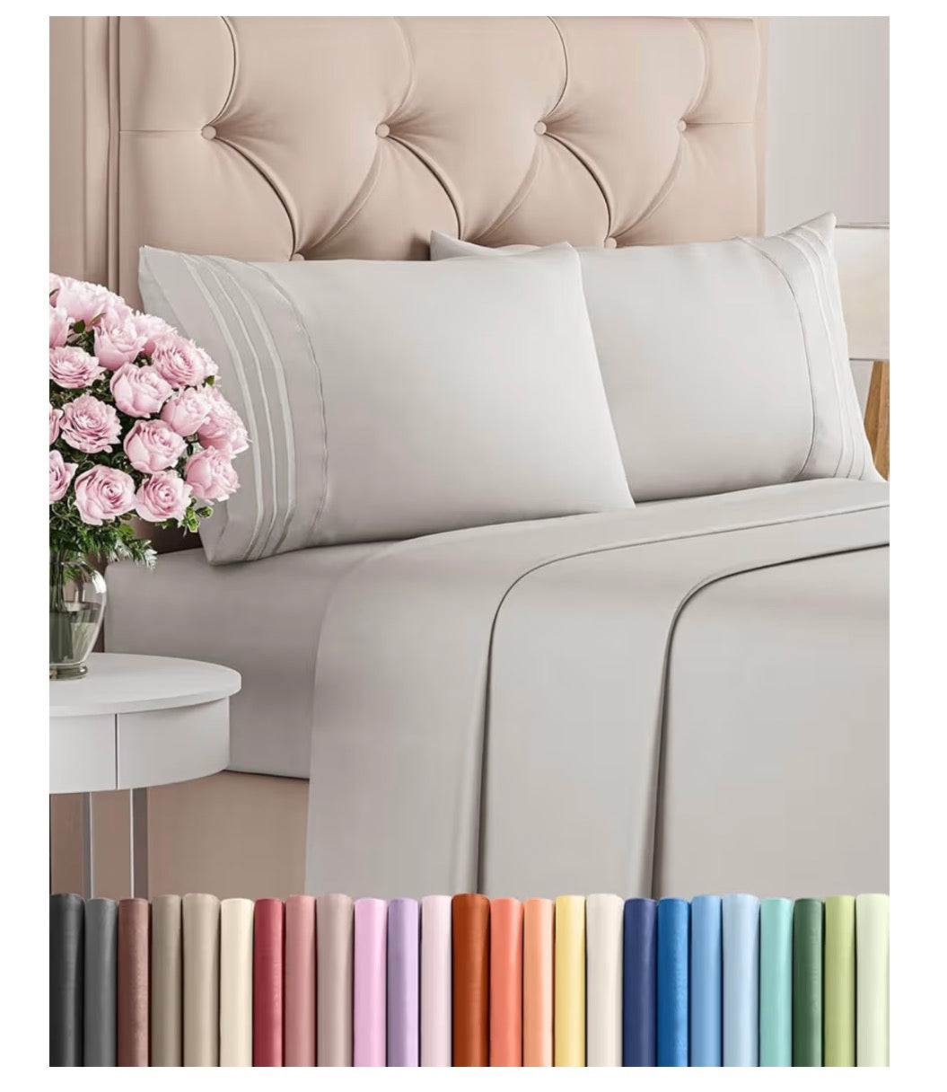 King Size 4 Piece Sheet Set - Comfy Breathable - Hotel Luxury Bed Sheets for Women & Men - Deep Pockets, Easy-Fit, Soft and Wrinkle Free Sheets - French Grey Oeko-Tex Bed Sheet Set