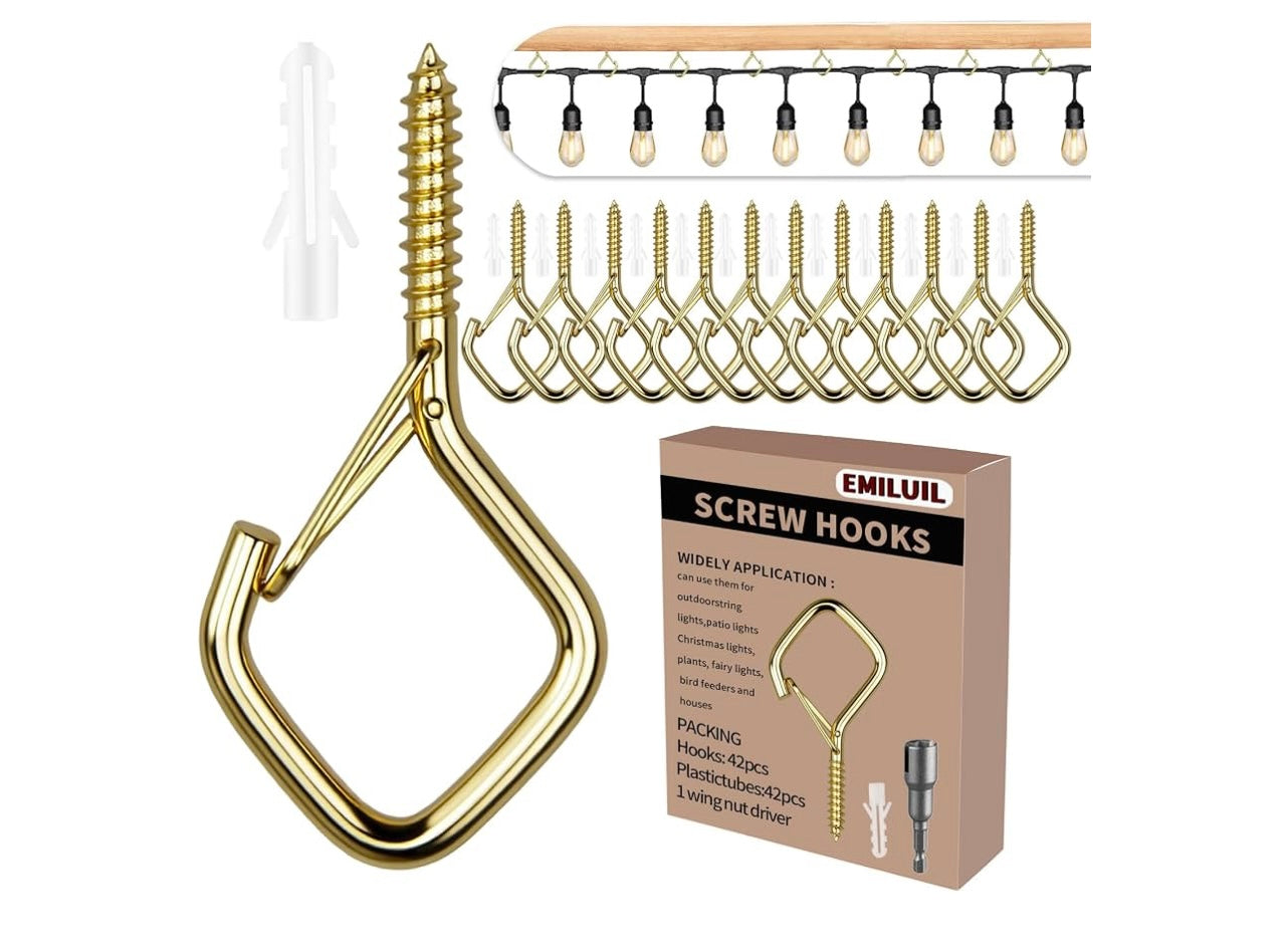 42pcs Metal Gold Eye Screw Hooks.