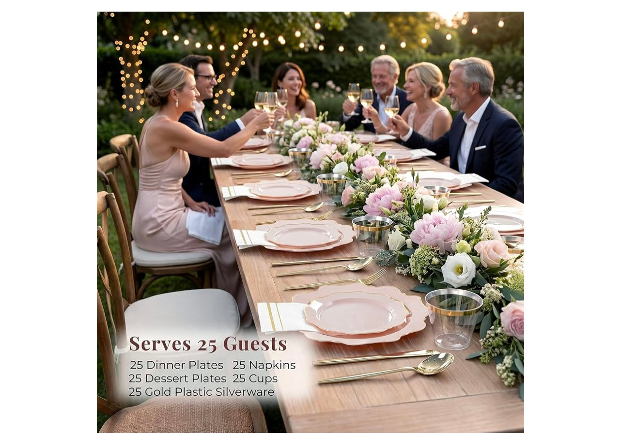 YOUBET 175pc Pink Plastic Dinnerware Set.