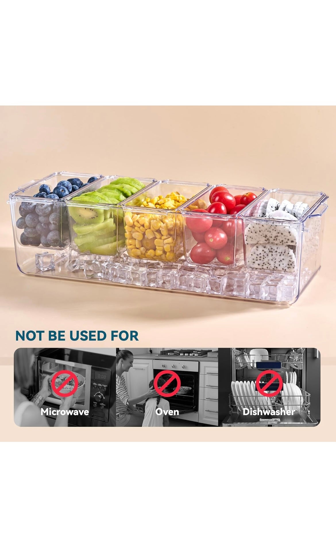 2 pack chilled condiment tray server with 5 containers