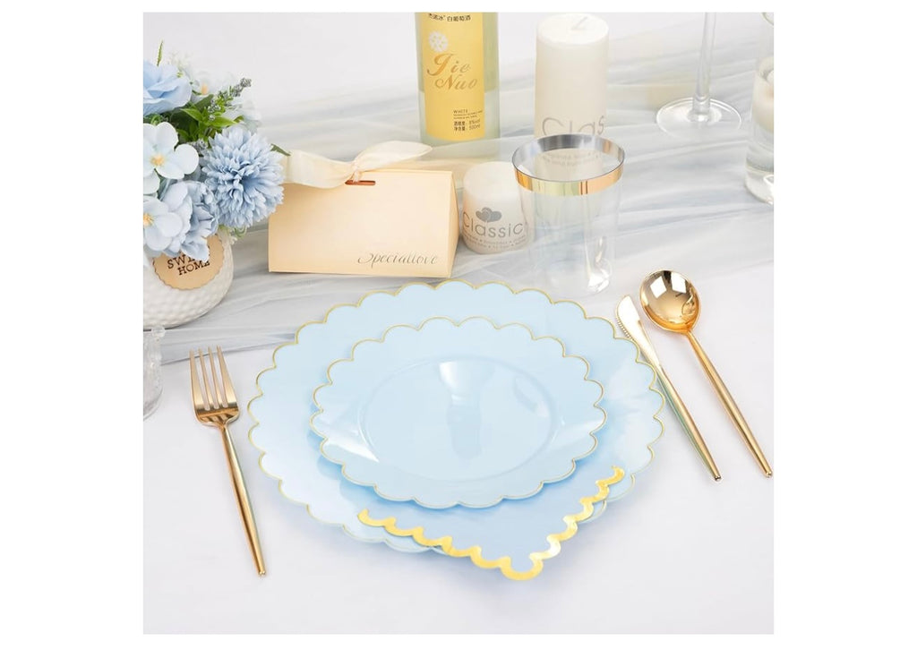 LIHY 210pc Light Blue Plastic Dinnerware Set.