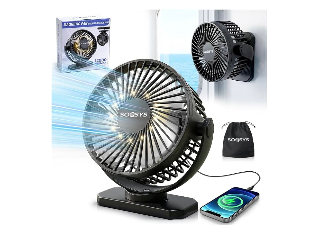 Soqsys Magnetic Fan Rechargeable Fan.