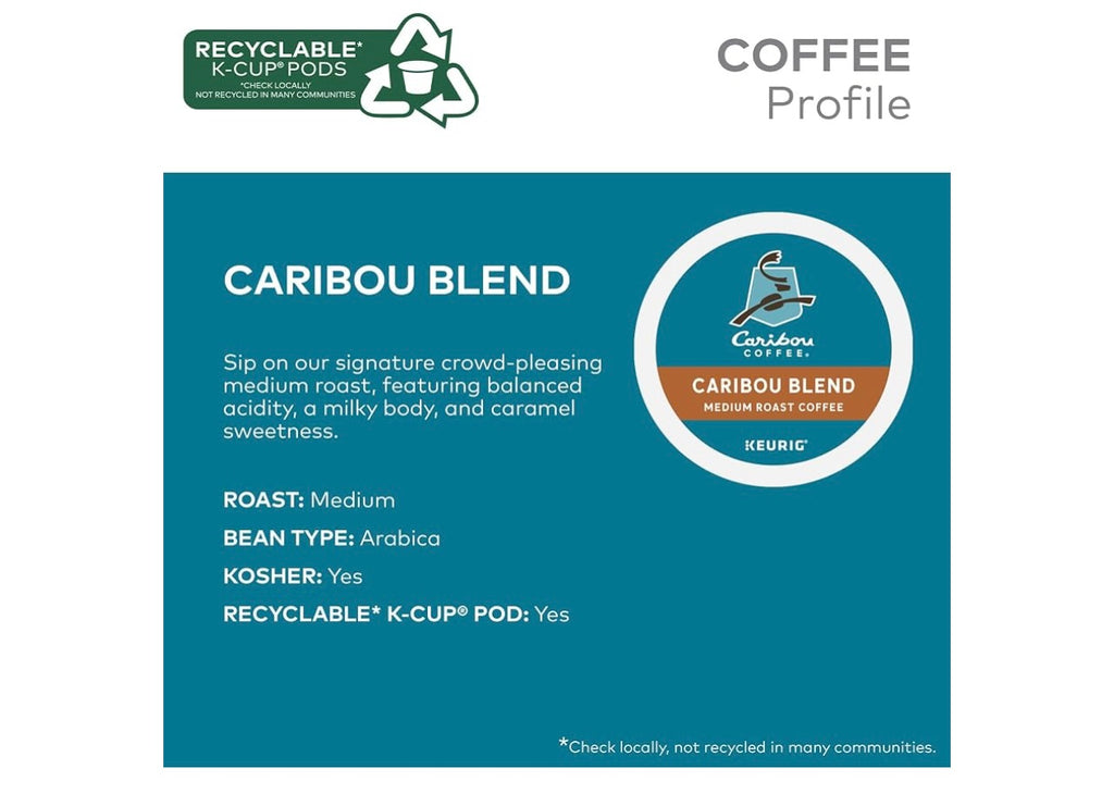 Caribou Coffee Caribou Blend Keurig Single-Serve K-Cup Pod, Medium Roast Coffee, 96 Count. Best by 06/2027.