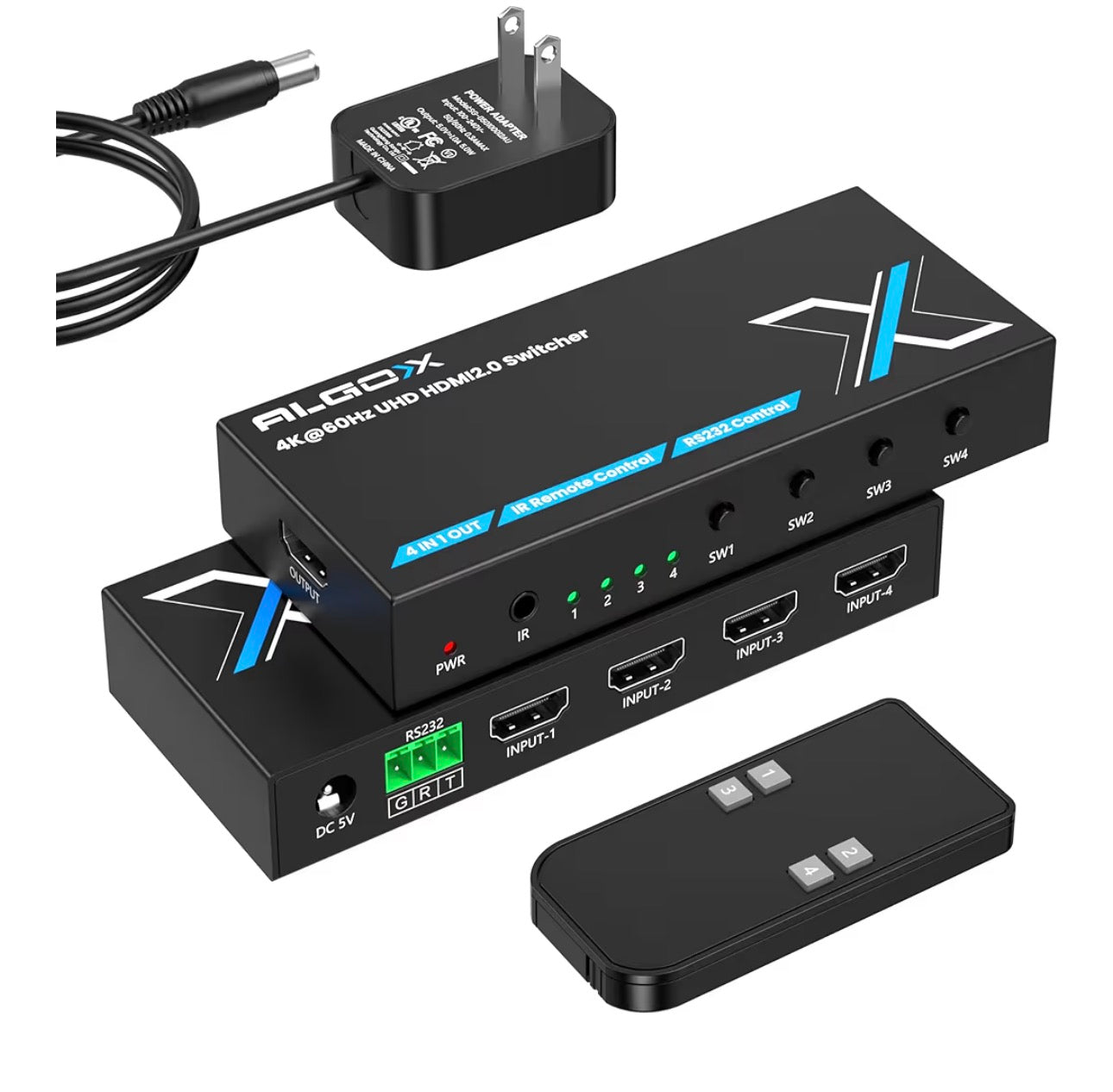 4K@60Hz HDMI Switch 4 in 1 Out 1080P@120Hz HDMI Switcher 4 Ports Selector with Remote Support 18Gbps HDR 10+ Dolby Vision/Atmos HDCP 2.2, RS232 Control