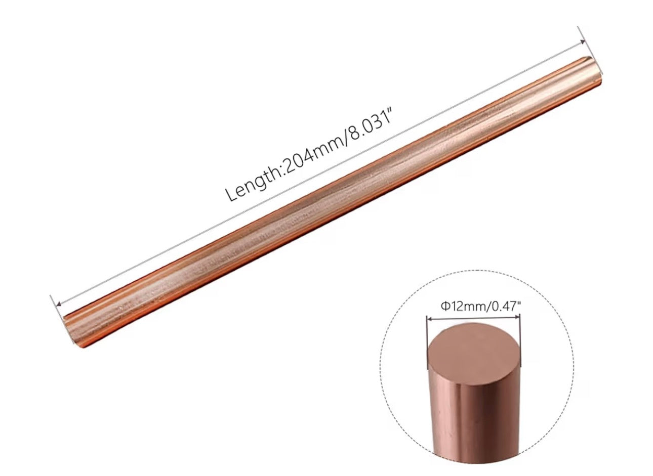 1PCS 99.98% Pure Copper Rod 1/2''(12mm) Dia 8.031'' Lengther Copper Round, Rod Solid Copper Bar for Metal DIY Craft Metal Working Hobbies（1PCS,12 * 204mm）