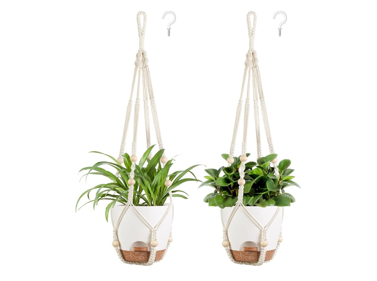 2-Pack 5.7-Inch Macrame Self-Watering Hanging Planters, Pure White