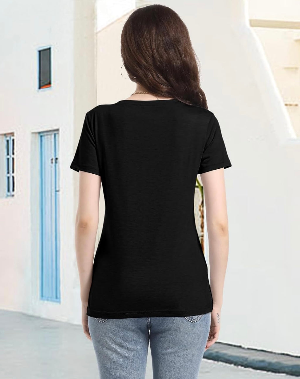 Womens Short Sleeve V Neck T Shirts Basic Pocketed Tee Summer Tops