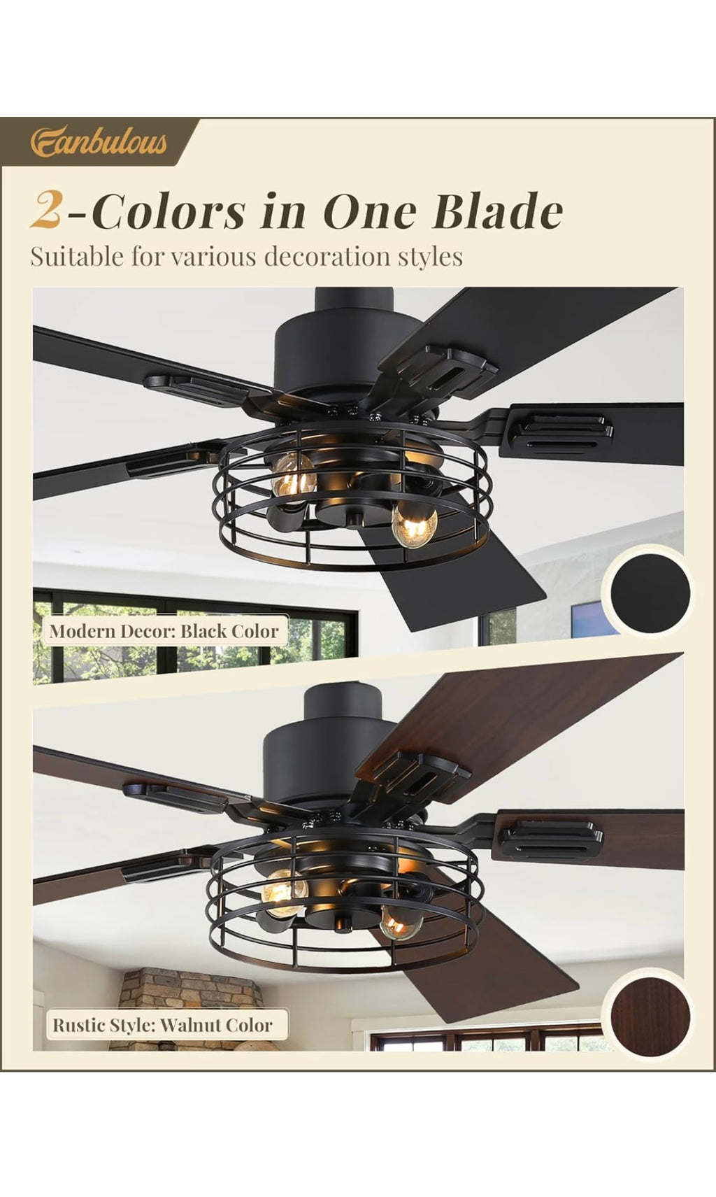 Ceiling fans 42 inch with lights 2 pack