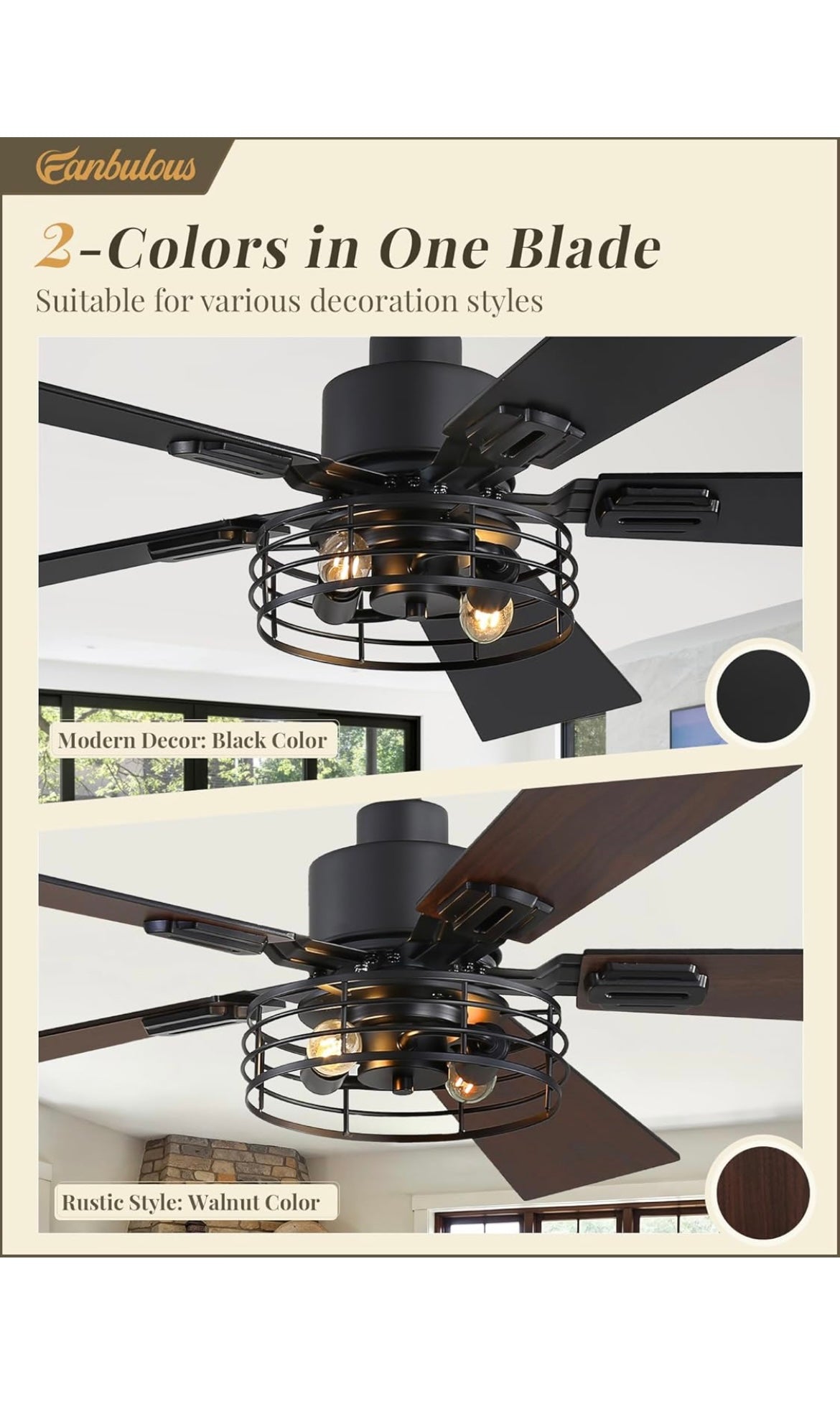 Ceiling fans 42 inch with lights 2 pack