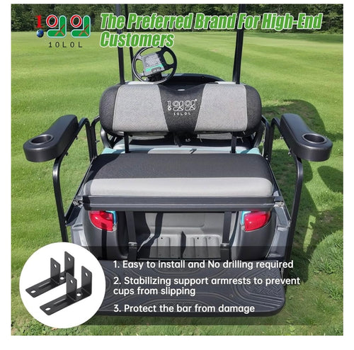 10LOL Golf Cart Rear Seat Kit Arm Rest With Cup Holder.
