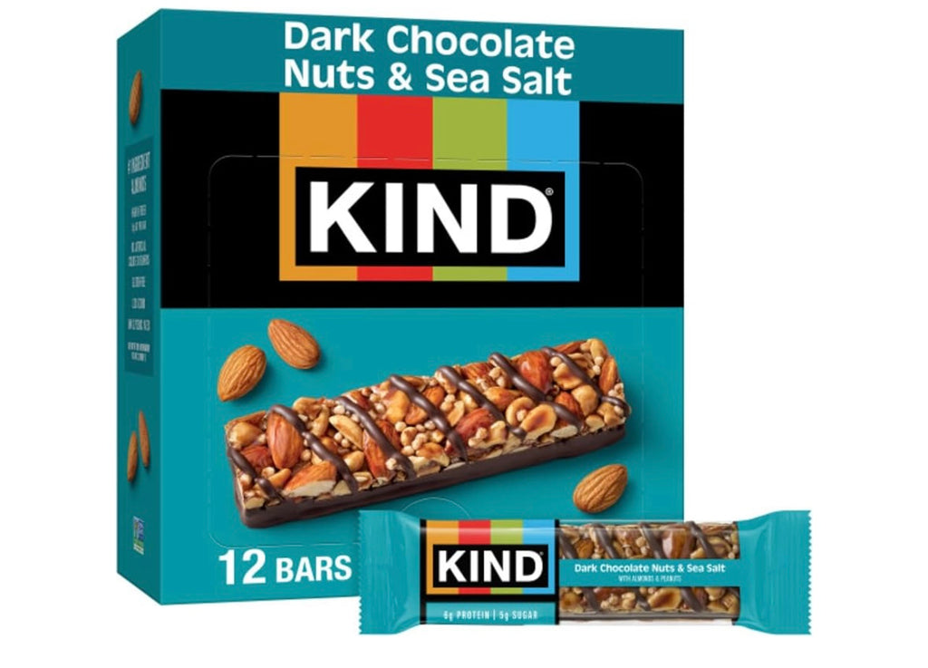 KIND Healthy Snacks Bars, Dark Chocolate Nuts & Sea Salt, Gluten Free, Low Sugar, High Fiber Snacks, 6g Protein, 12 Count. Best by May 2027.
