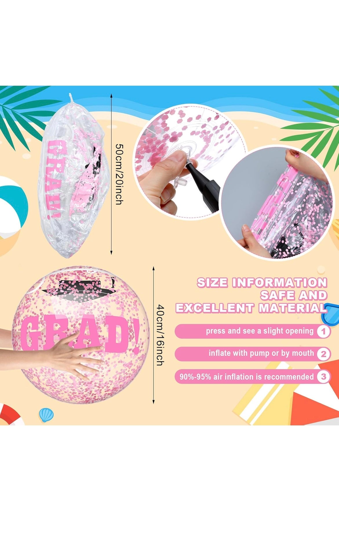 Pink 10 Pcs 16 Inch 2026 Graduation Beach Balls